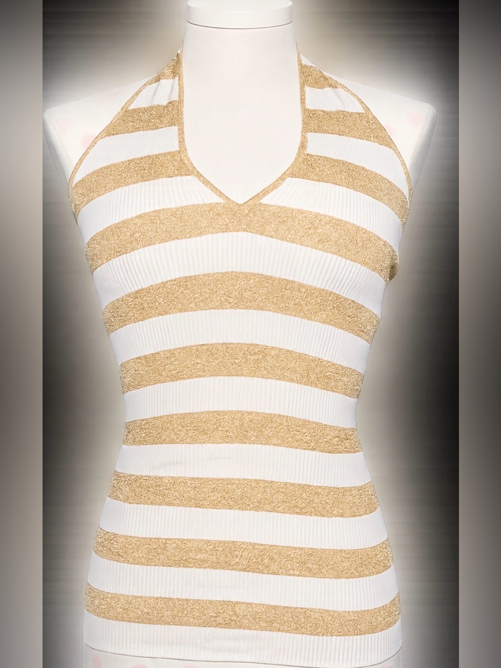 Dolce & Gabbana Metallic Stripe Rib Knit Halter Top Size 42 (EU) 6-8 est. US